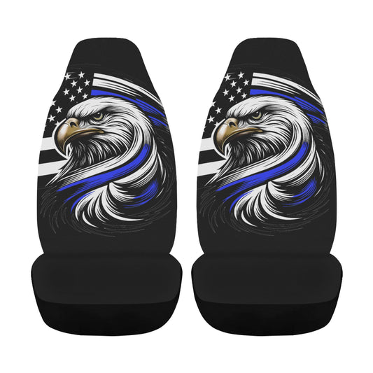 Thin Blue Line Flag Eagle Car Seat Cover Airbag Compatible(Set of 2)