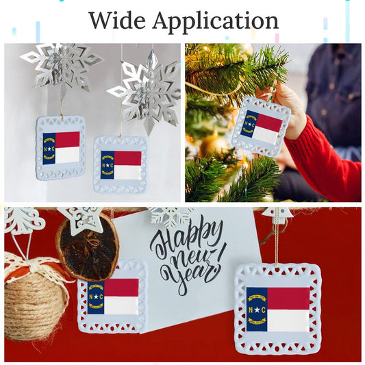 North Carolina Flag Inspired Square Ceramic Ornament Made in the USA