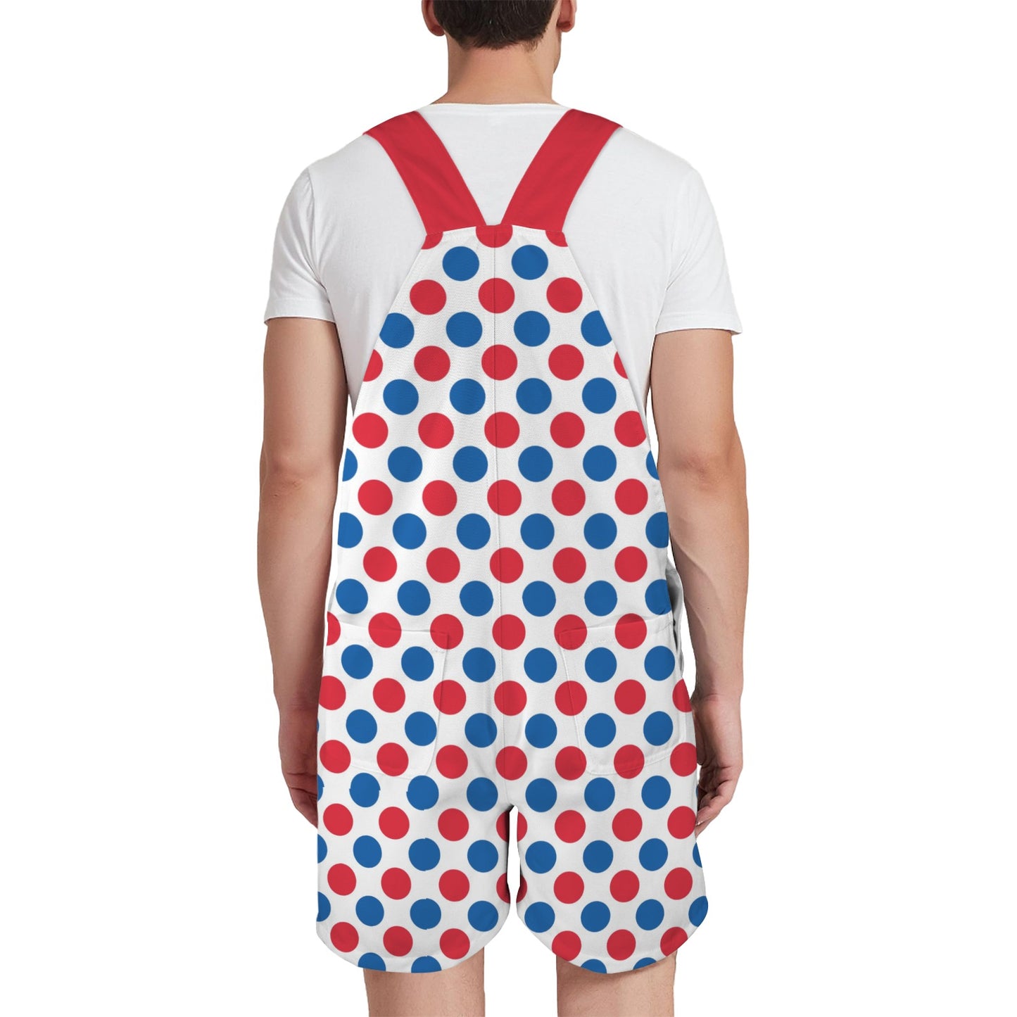 USA/American Flag Inspired Polka Dot Pattern Unisex Suspender Jumpsuit