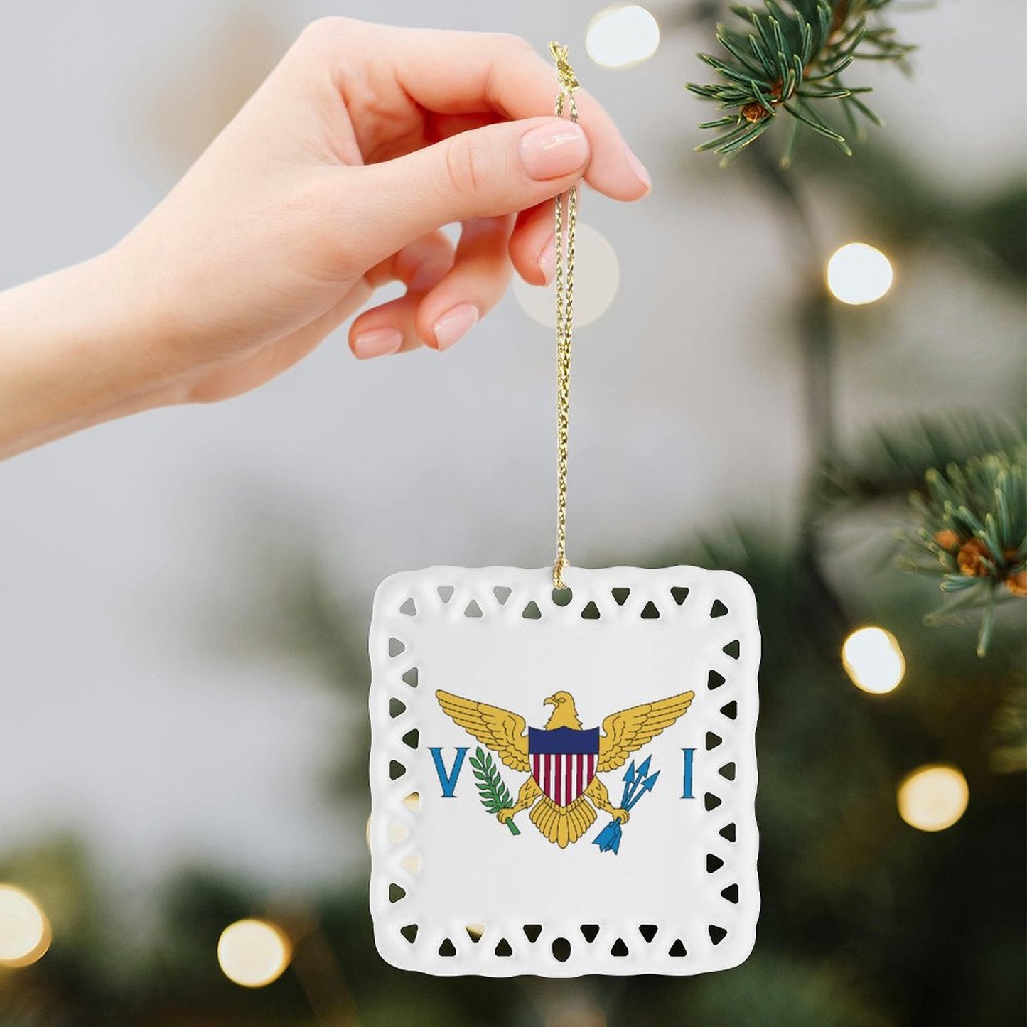 Virgin Islands (US) Flag Inspired Square Ceramic Ornament Made in the USA