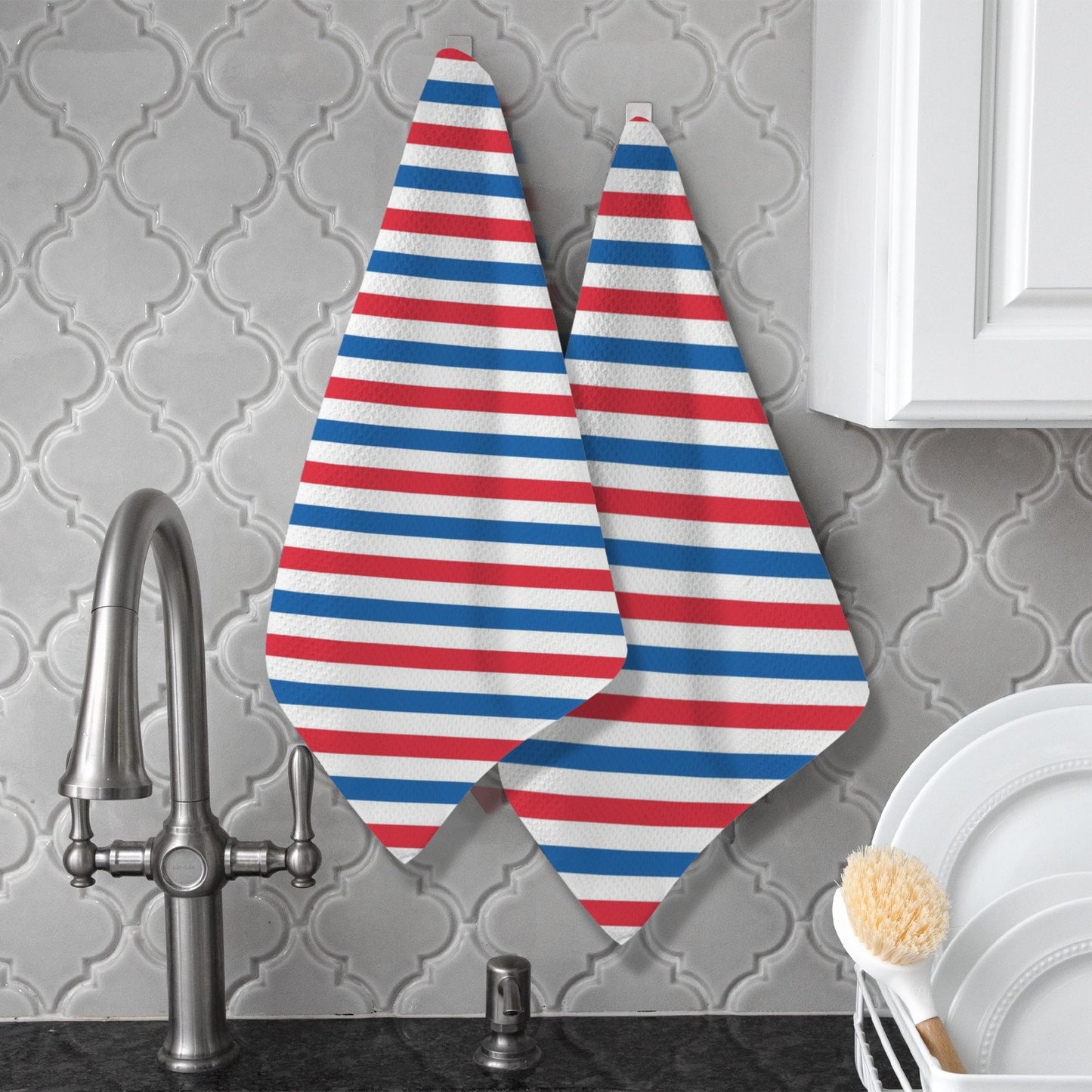 USA/American Flag Inspired Striped Pattern Kitchen Towel 40X60cm (Pack of 2) (Made in the USA)