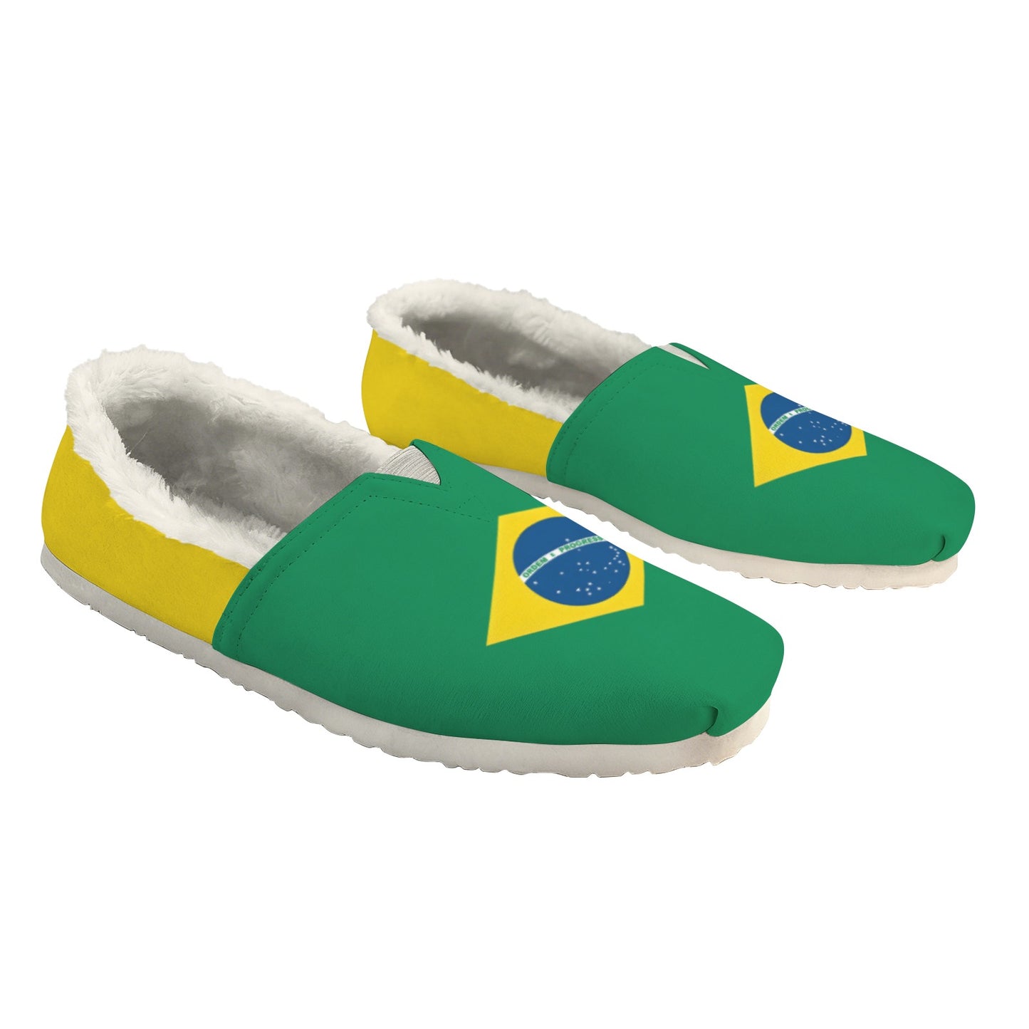 Brazil Flag Inspired Women's Fleece-Lined Canvas Slip-On