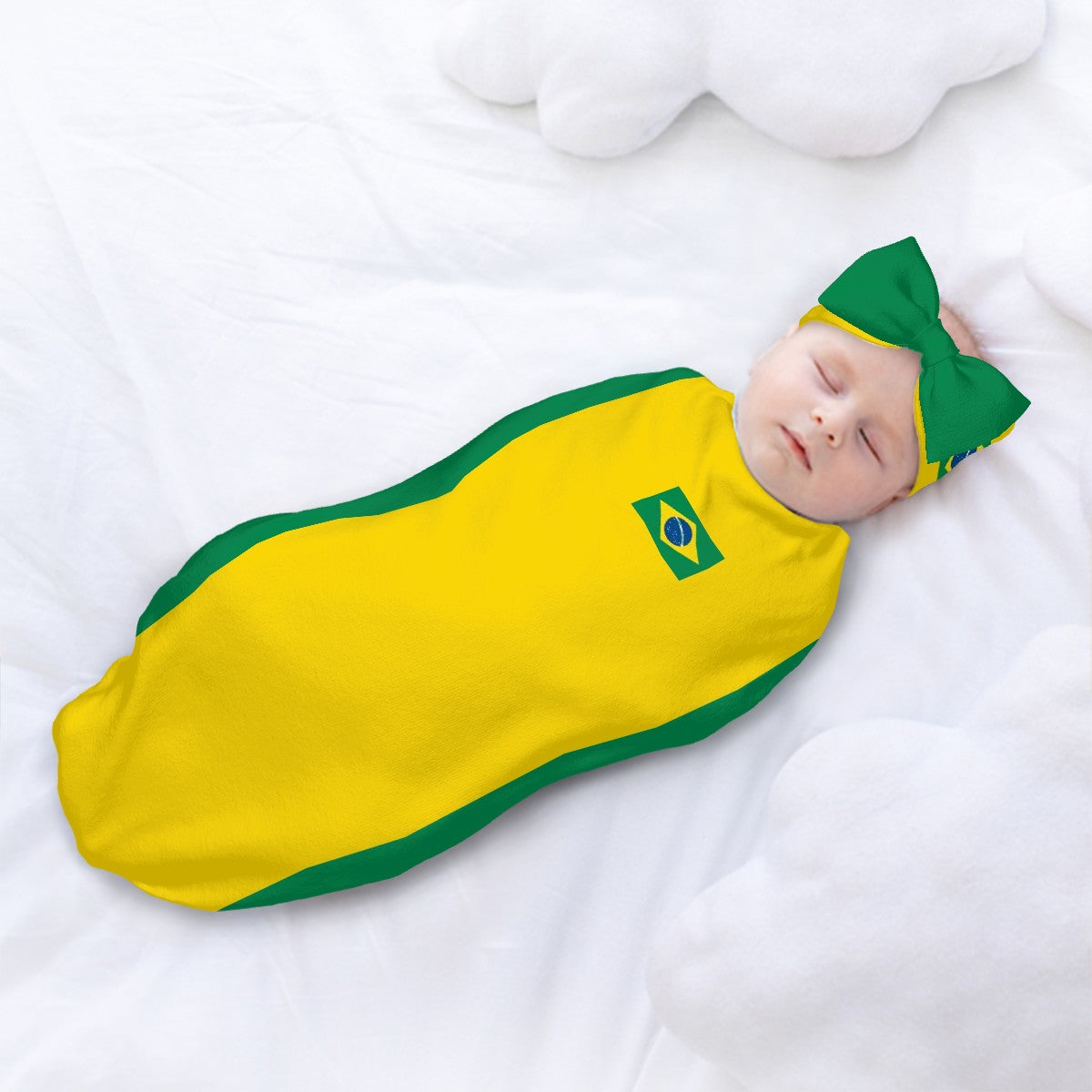 Brazil Flag Inspired Baby Swaddle Sack with Baby Headband