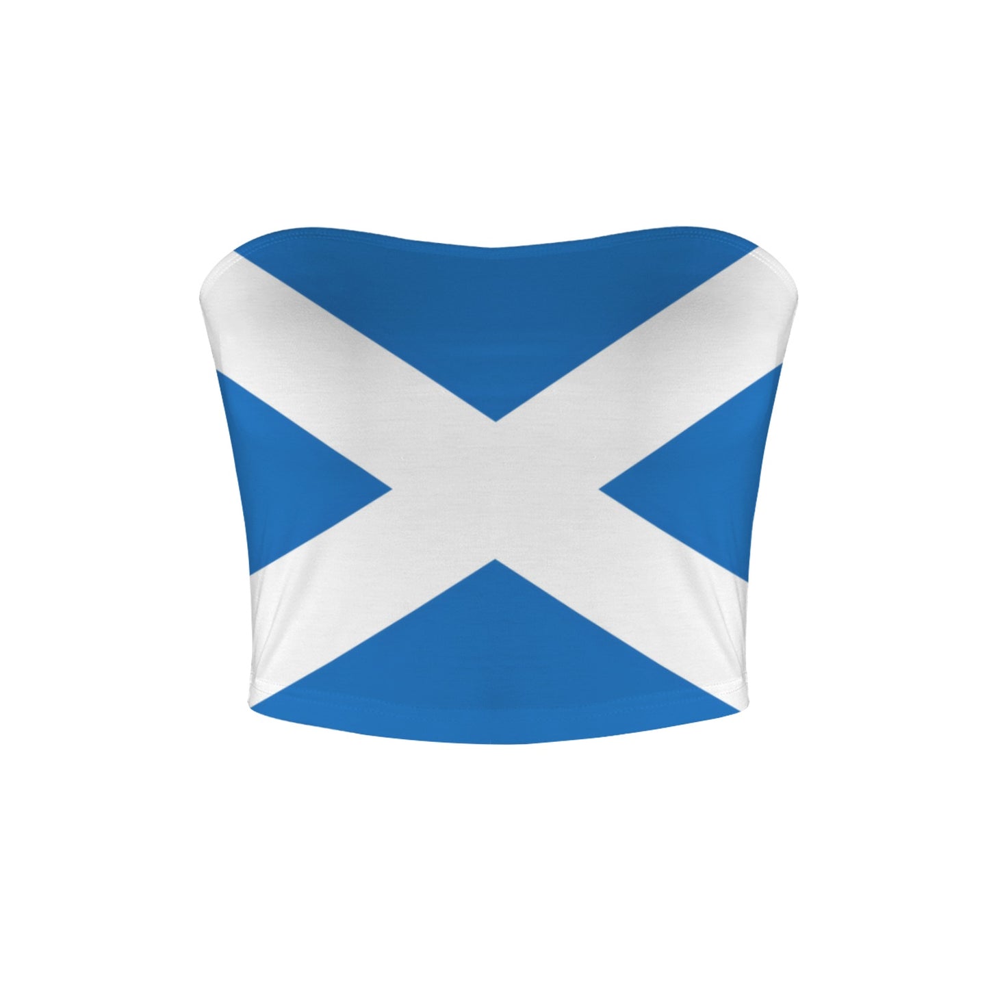[Brand] tube top featuring a bold Scottish flag design.