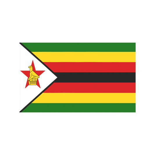 Zimbabwean flag by Luv My Flag, colorful stripes, emblem.