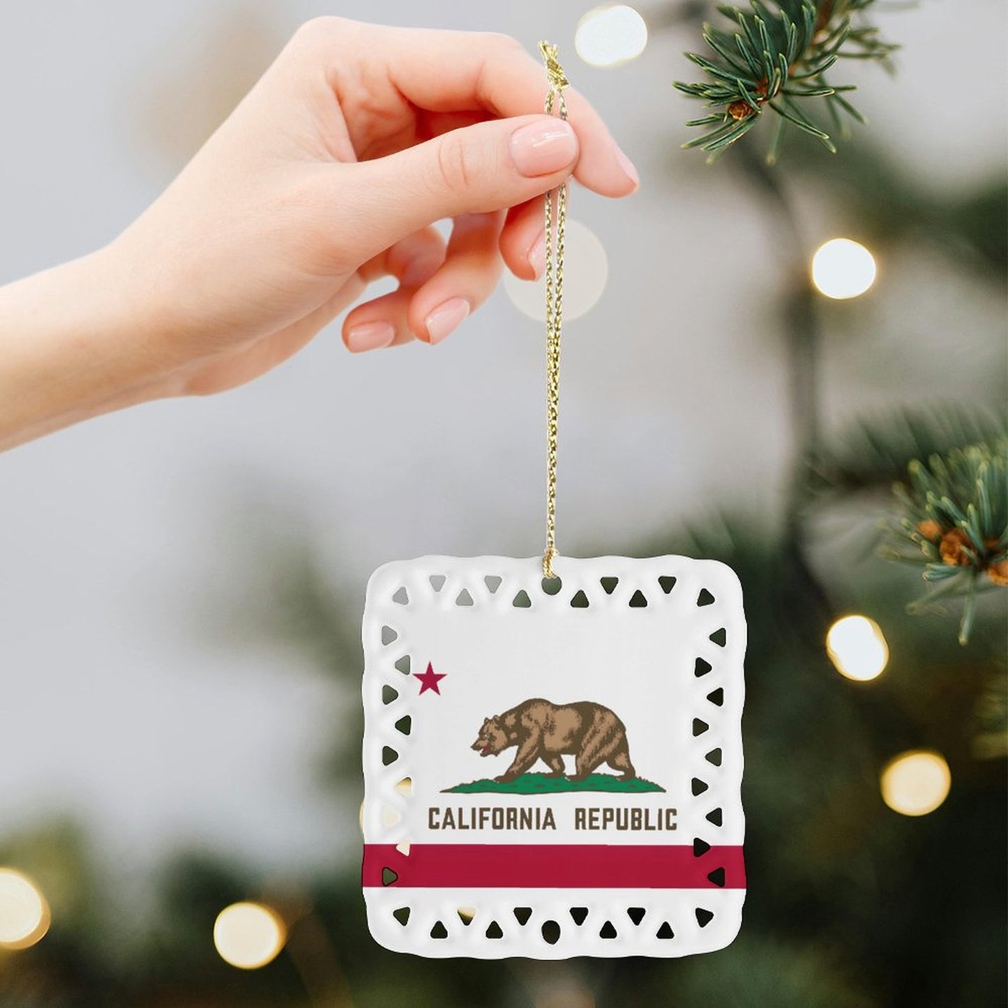 California Flag Inspired Square Ceramic Ornament Made in the USA