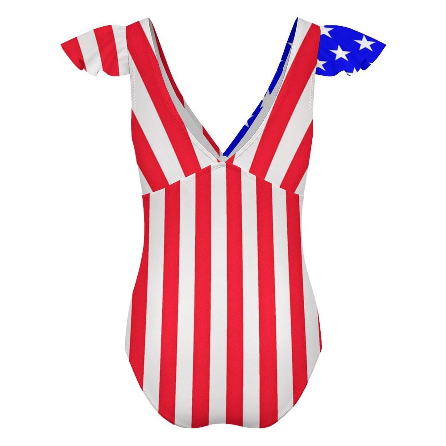 USA/American Flag Inspired Women's V-neck Ruffle Sleeve One Piece Swimsuit