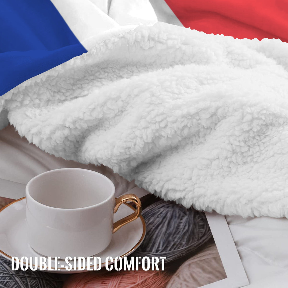 France Flag Inspired Sherpa Fleece Blanket 90" x 108" | Prtinted in the USA