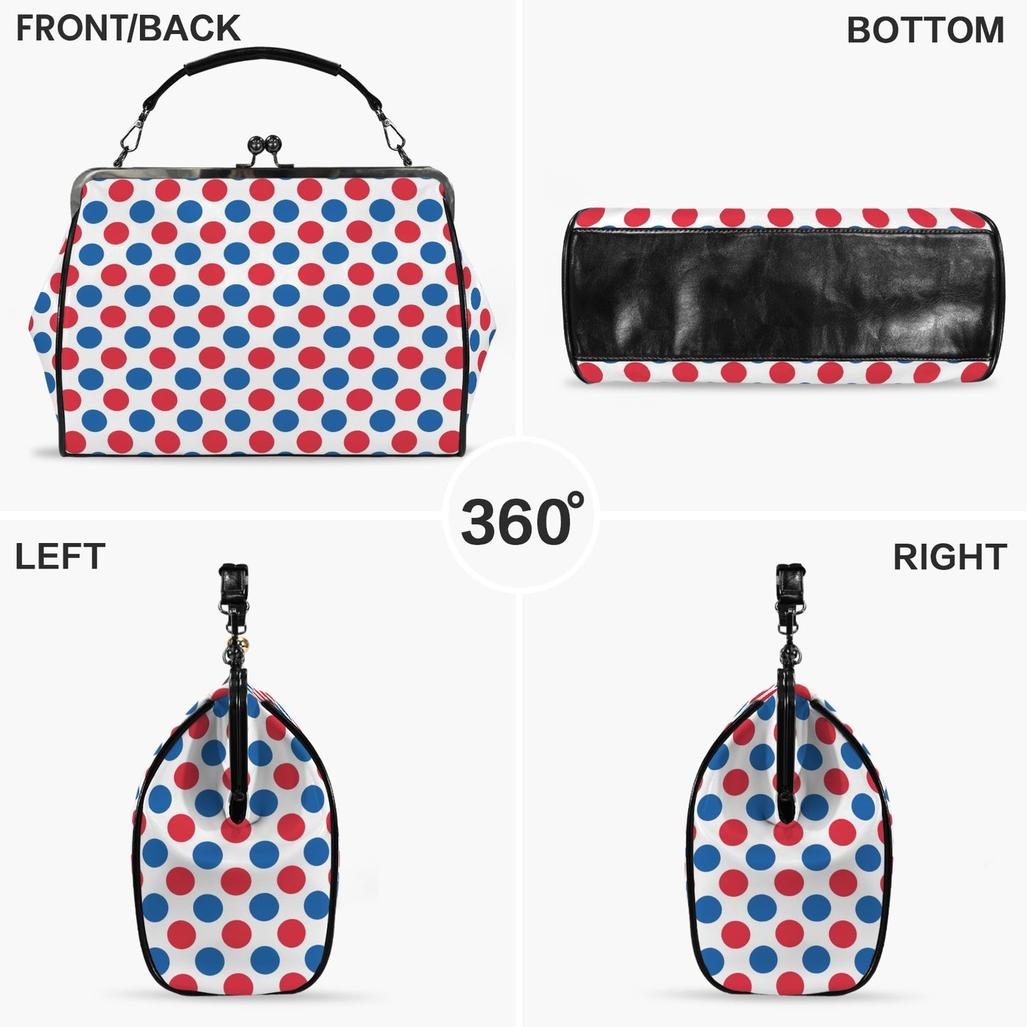 USA/American Flag Inspired Polka Dot Pattern Kisslock Crossbody Shoulder Bag-Large