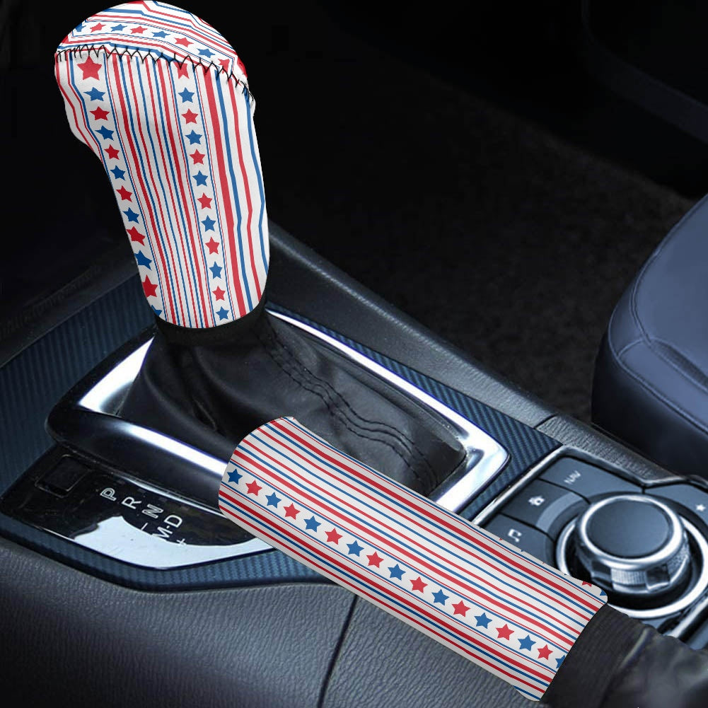 USA/American Flag Inspired Stars & Stripes Pattern Gear Lever Cover+Hand Brake Cover