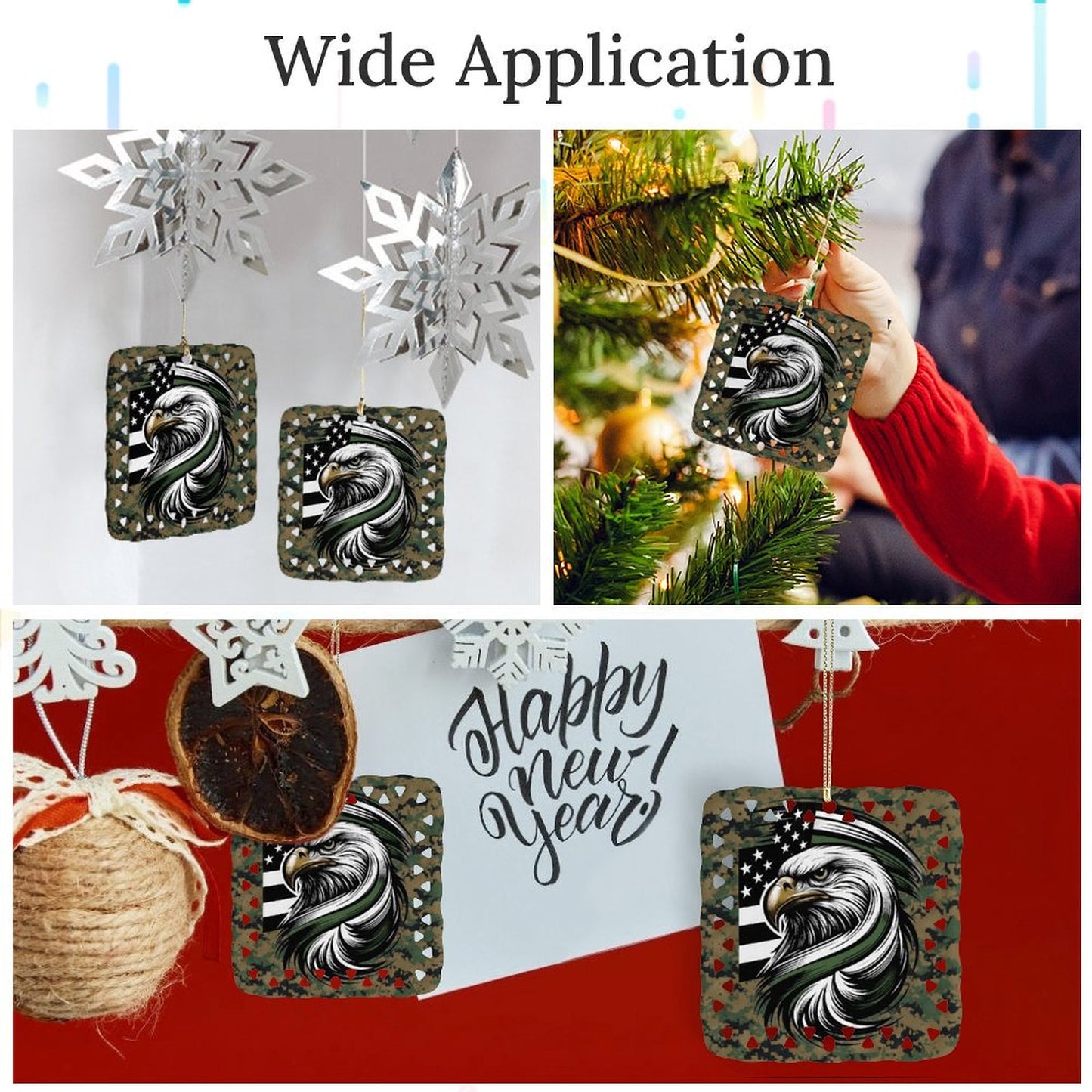 Thin Green Line Inspired Eagle on Digital Camo Flag Inspired Square Ceramic Ornament Made in the USA