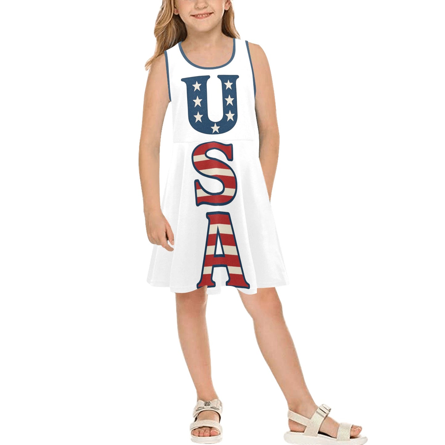 USA/American Flag Inspired "USA" Girls' Sleeveless Sundress | Ships from USA