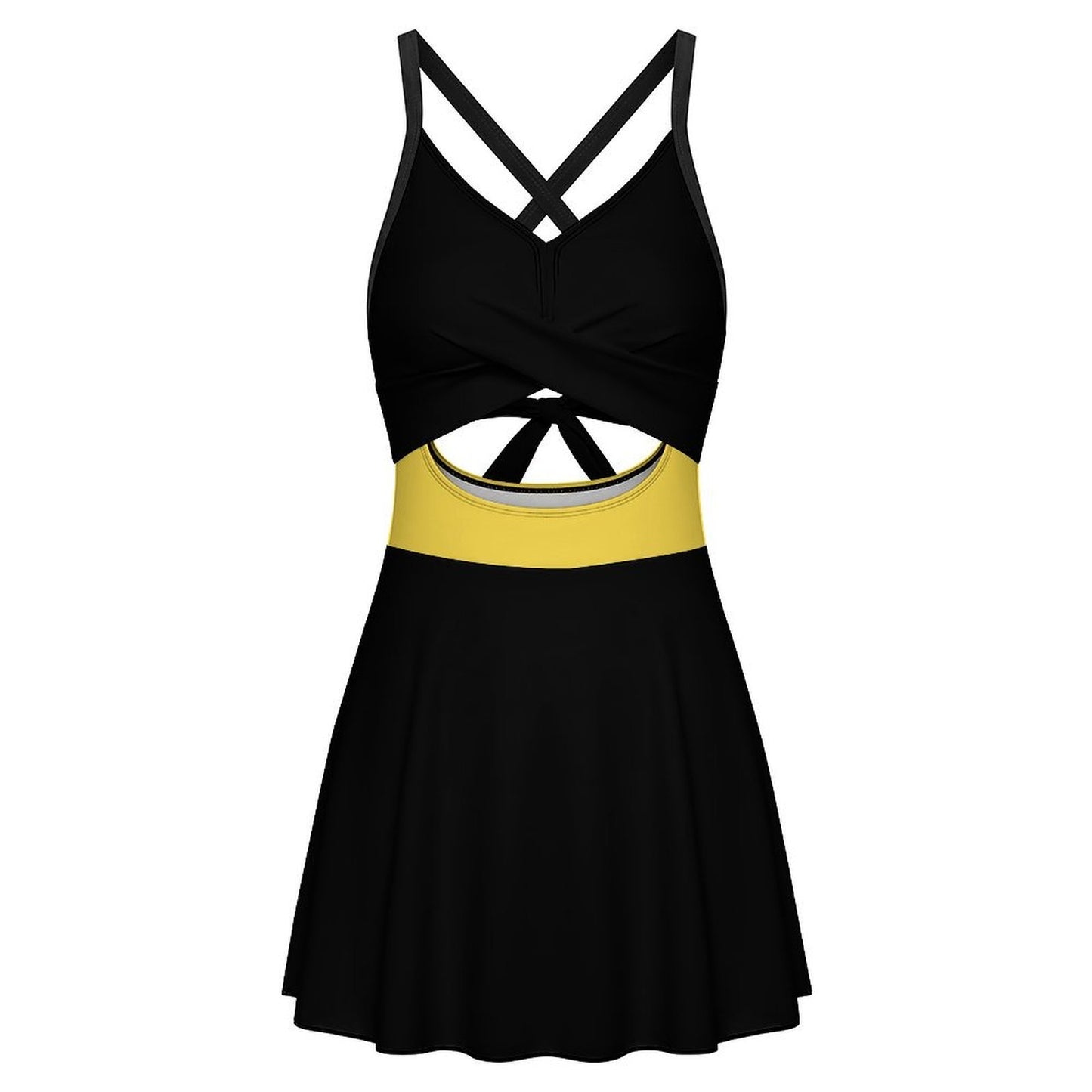 Thin Gold Line Flag Inspired Style-2 Women's V-neck One-piece Swimsuit with Cutout