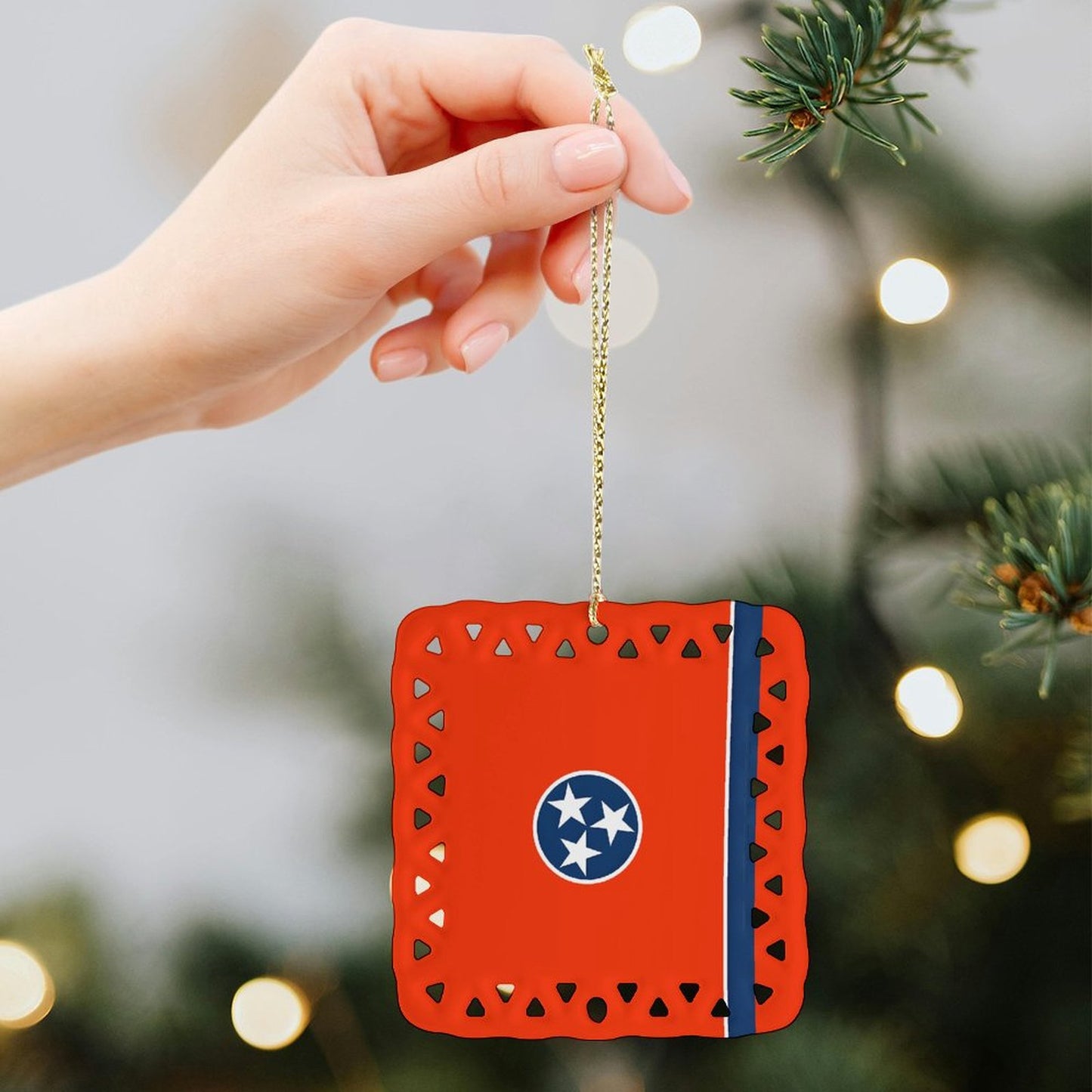 Tennessee Flag Inspired Square Ceramic Ornament Made in the USA