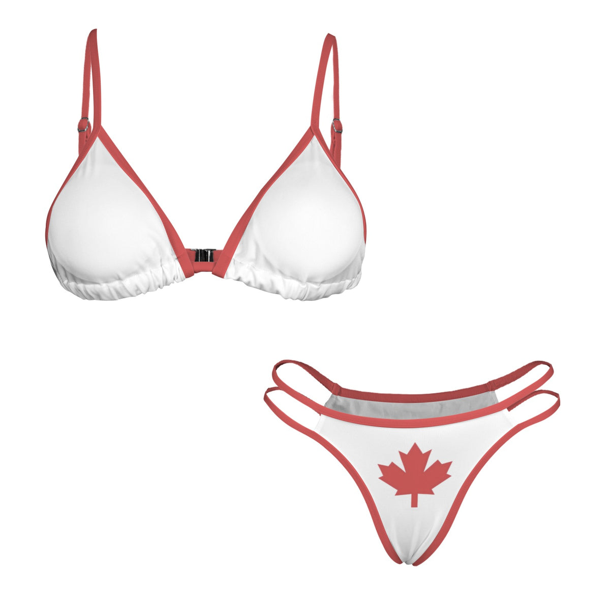 Canada Flag Inspired Double-Strap Triangle Bikini Set Style-2
