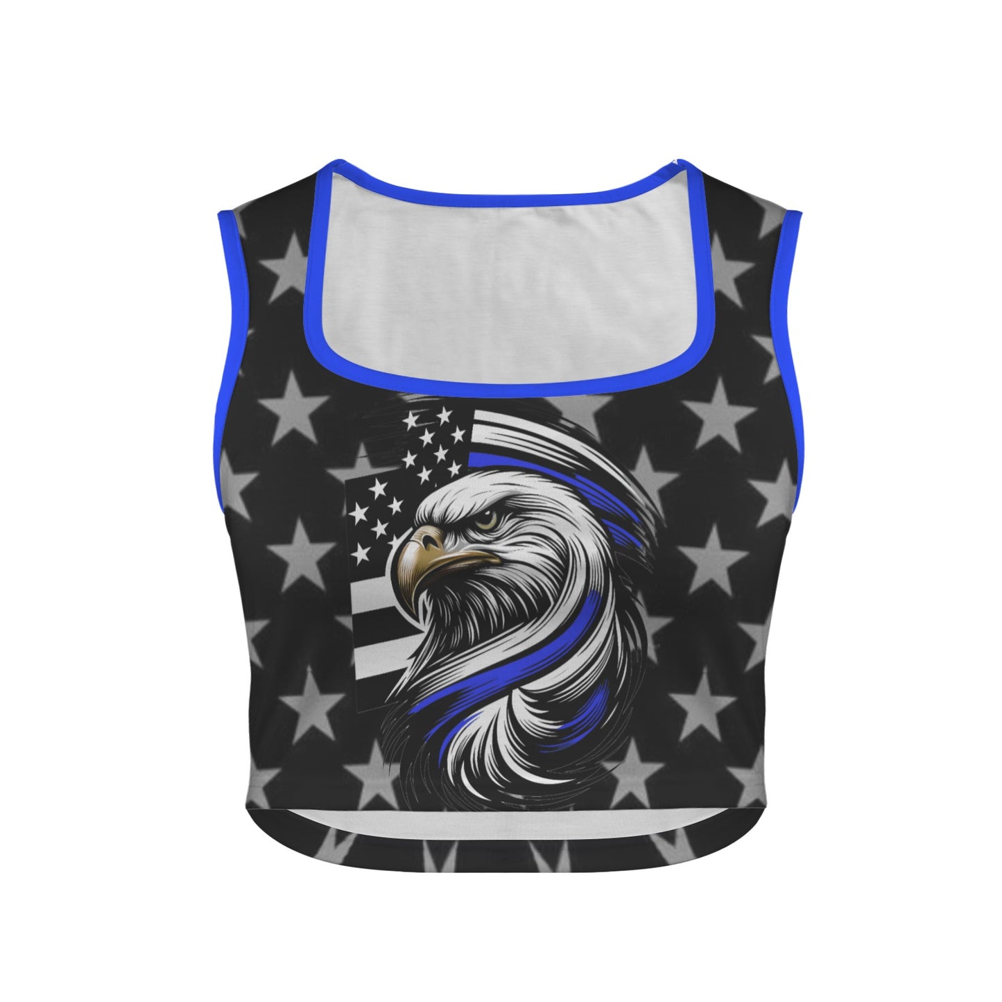 Thin Blue Line Flag Inspired Eagle Square Neck Crop Tank Tops