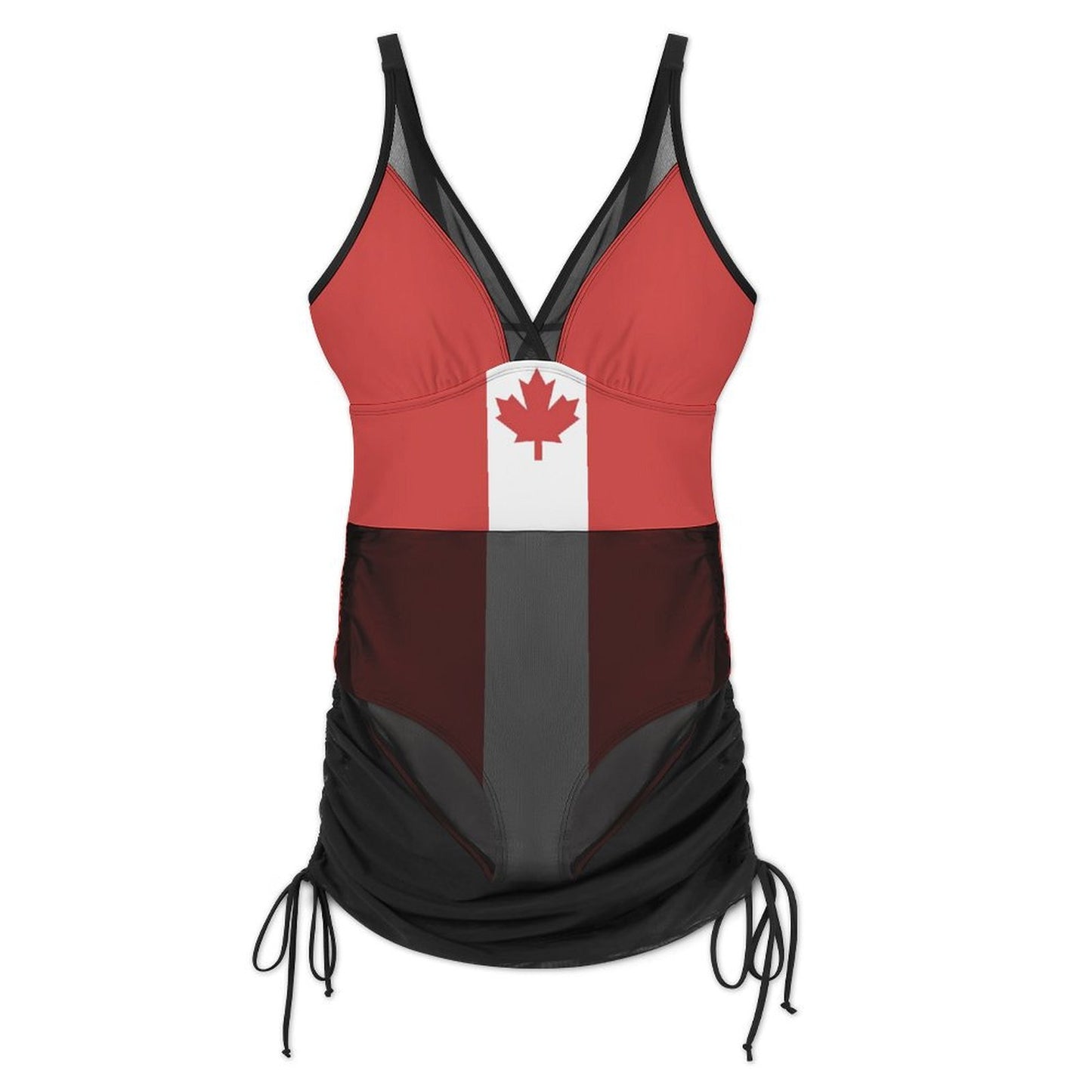 Canada Flag Inspired Women's Mesh Plunge One-Piece Swimsuit