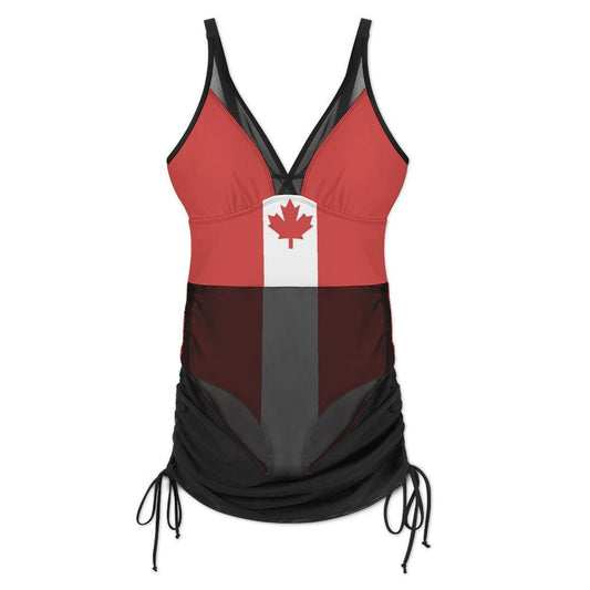 Canada Flag Inspired Women's Mesh Plunge One-Piece Swimsuit