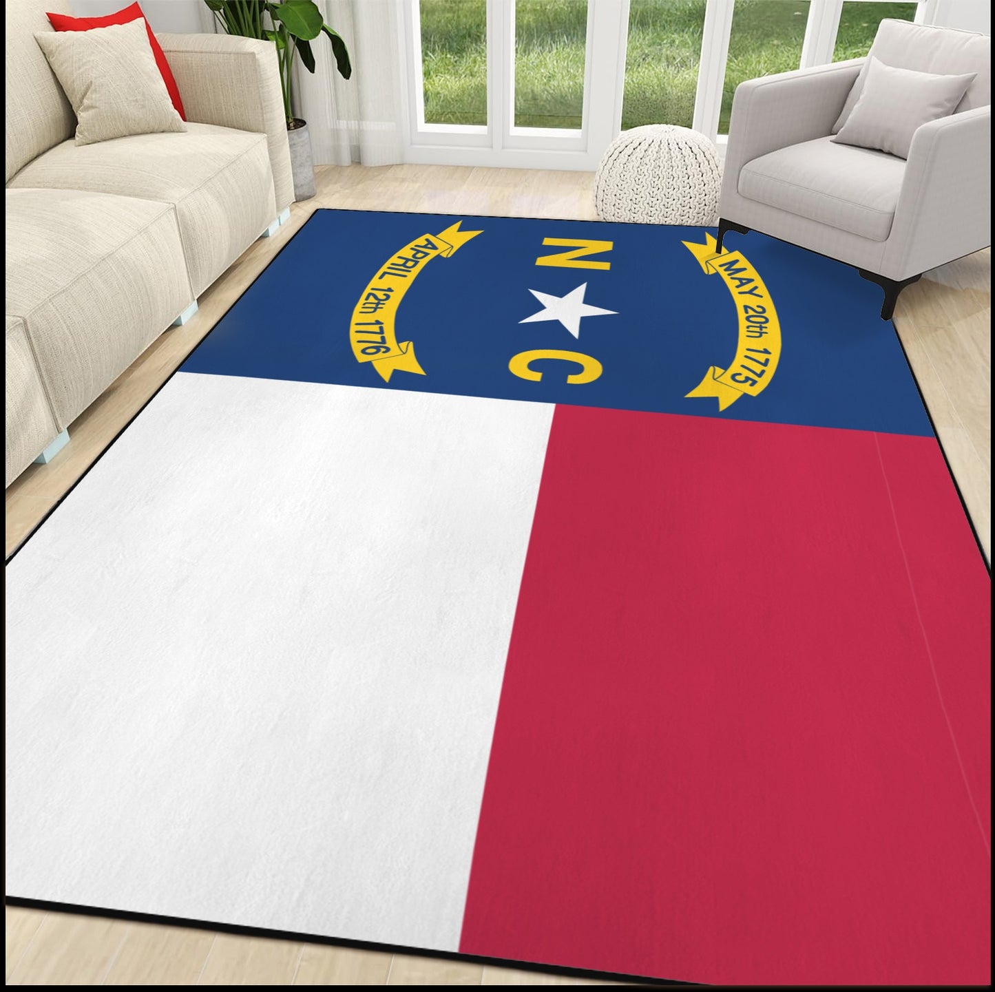 North Carolina Flag 84x60 Inch Area Rug with Black Binding (Made in the USA)