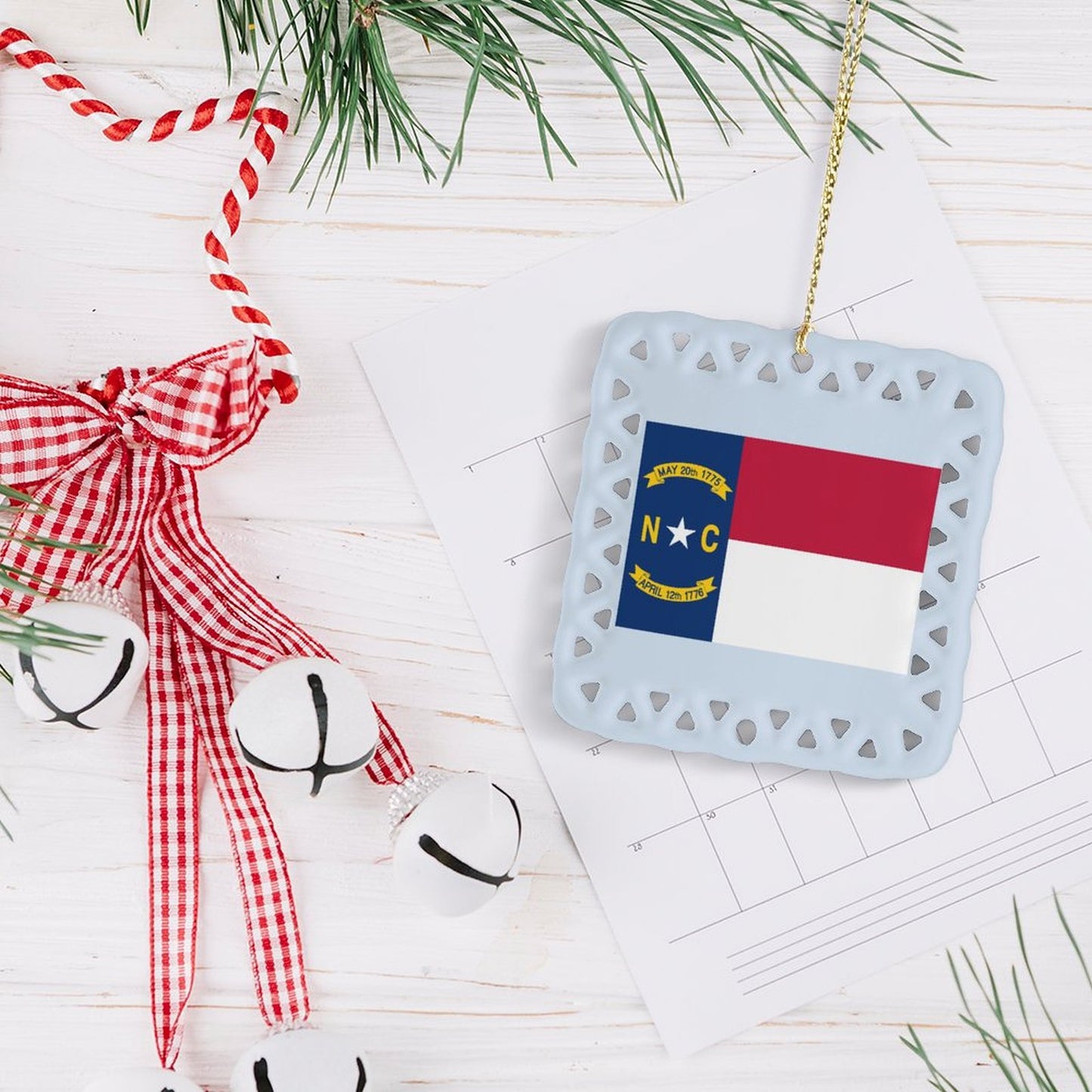North Carolina Flag Inspired Square Ceramic Ornament Made in the USA
