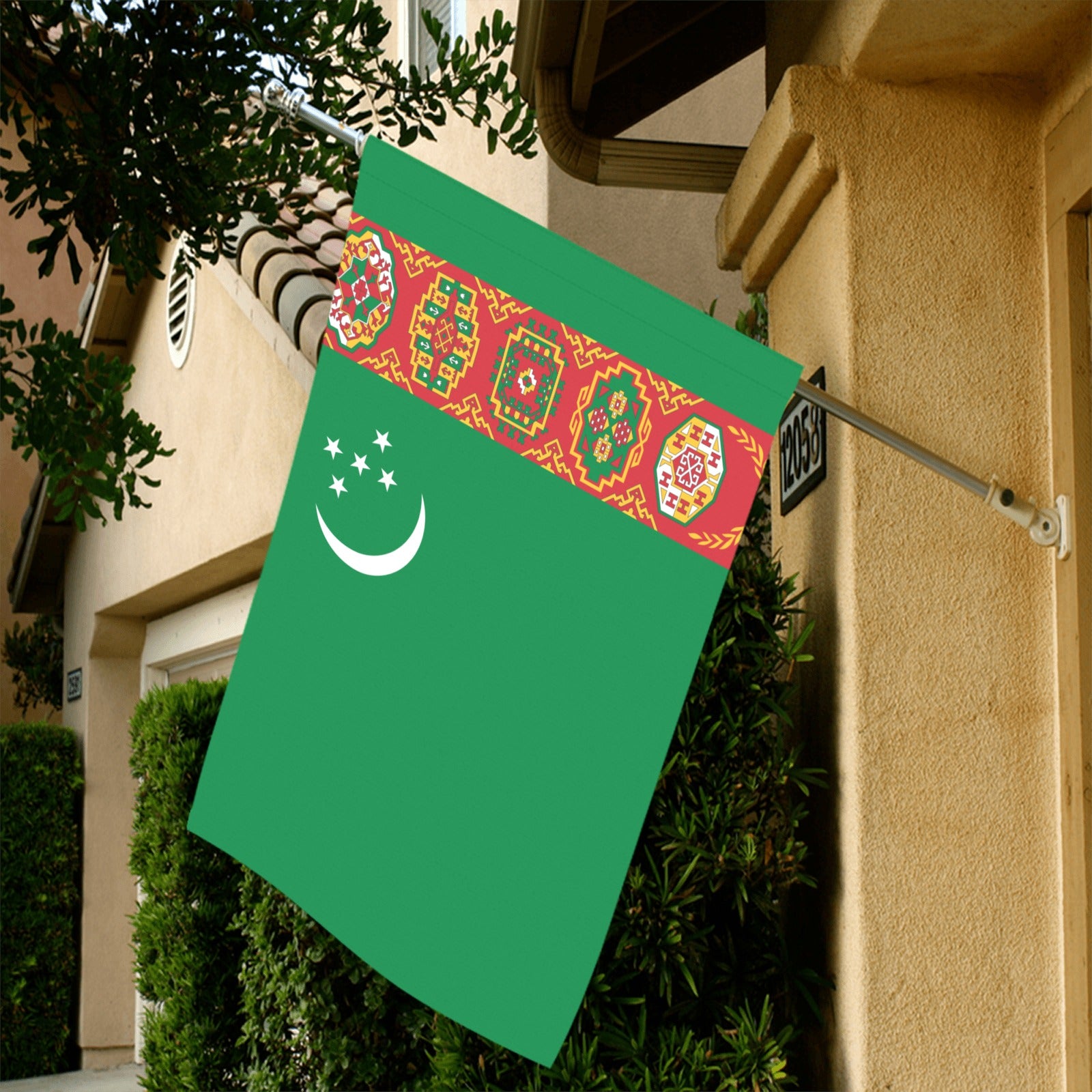 Green Turkmenistan flag by Luv My Flag on house.