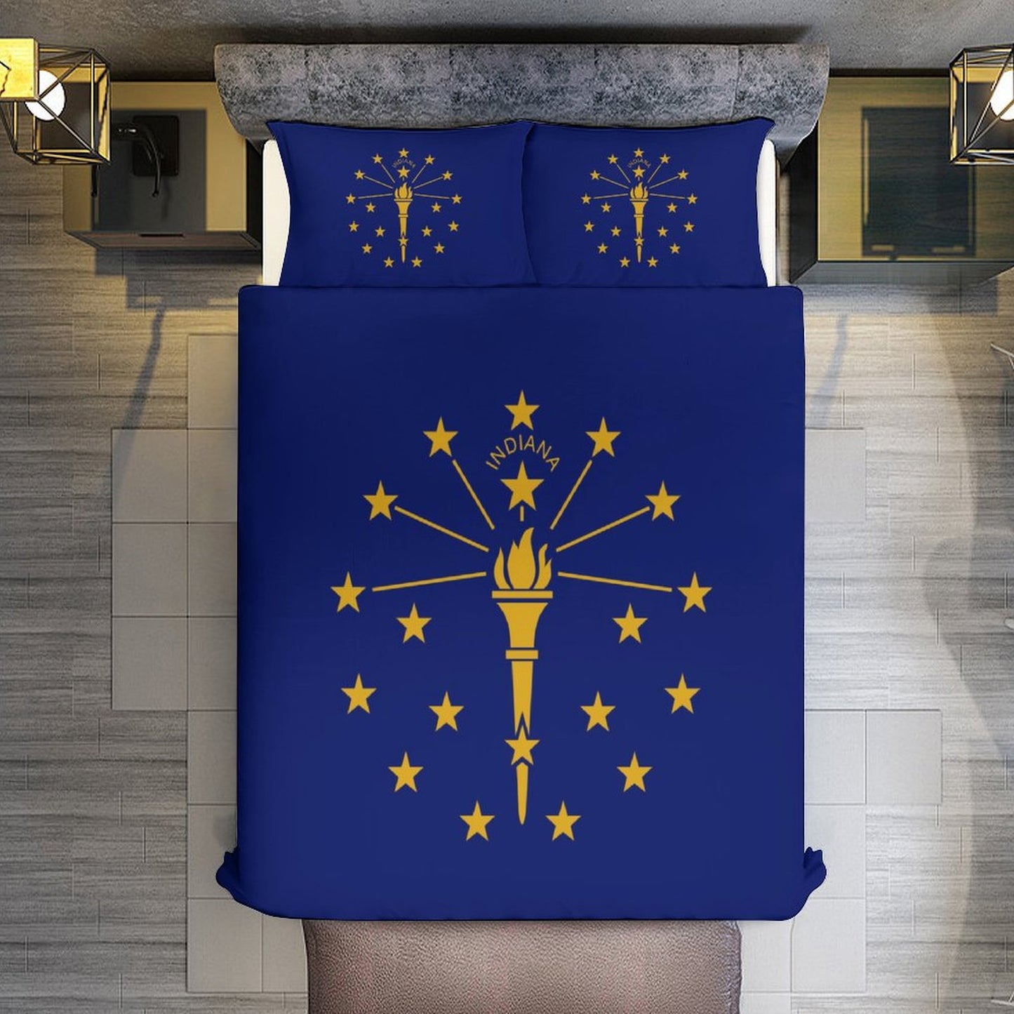 Indiana Flag Inspired 3-Piece Bedding Set (1 Duvet Cover + 2 Pillow Shams) – 102"×90"