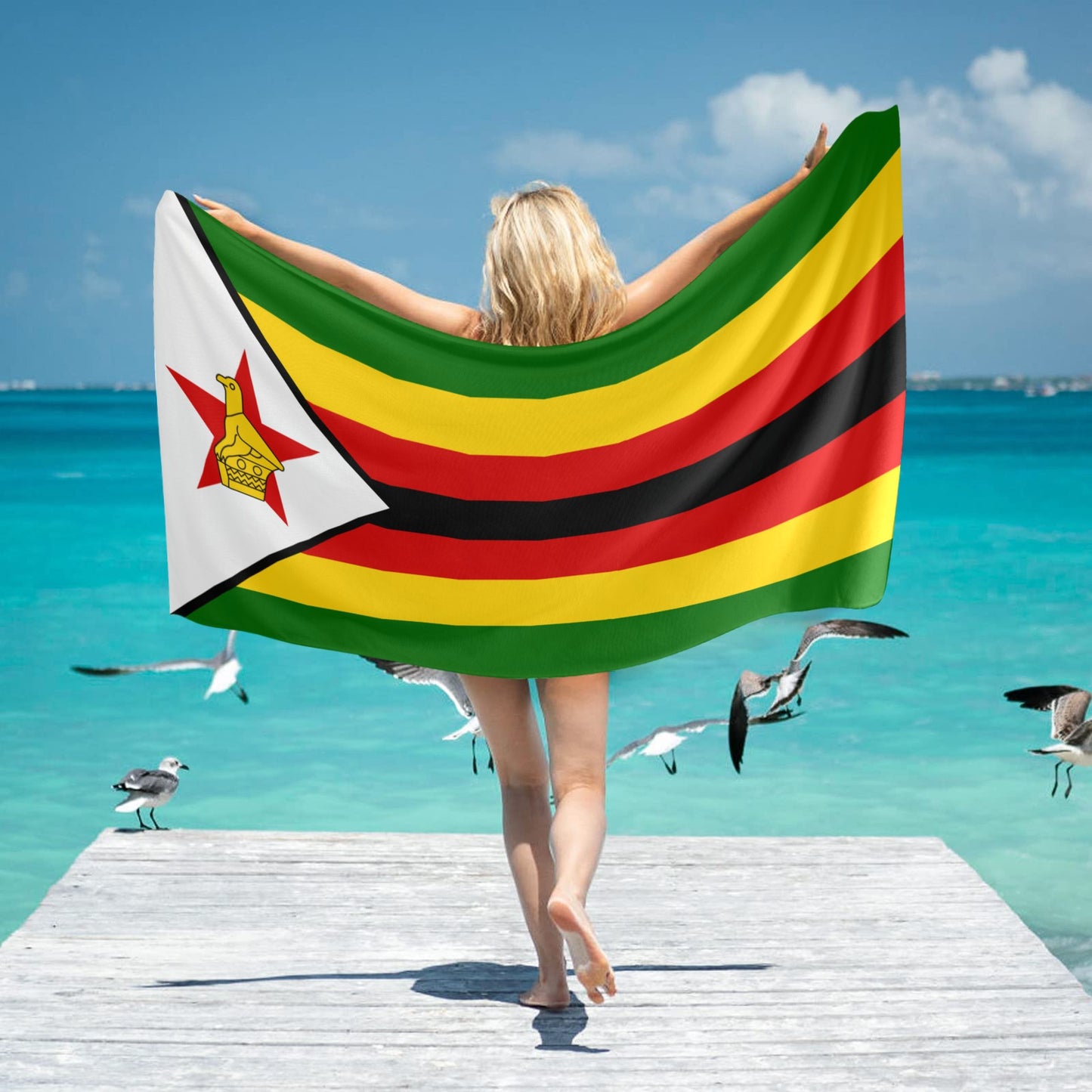 Zimbabwe Flag Beach Towel 31"x71" (Made in USA)