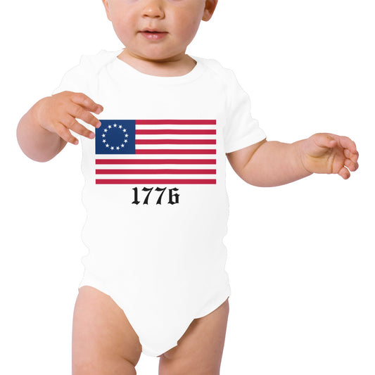 Betsy Ross Flag 1776 Baby Short Sleeve Unisex Bodysuits（Made in USA）
