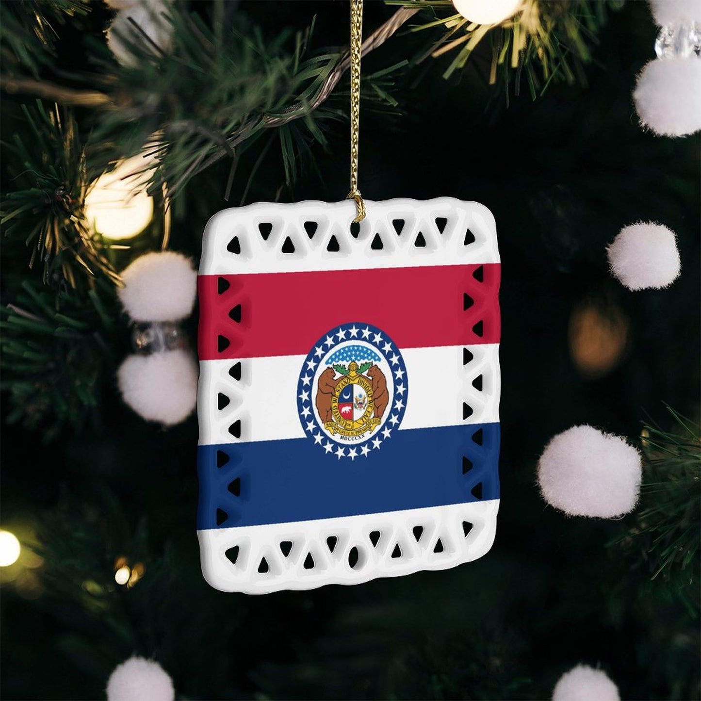 Missouri Flag Inspired Square Ceramic Ornament Made in the USA