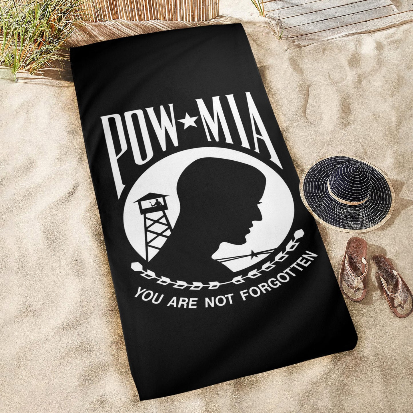 POW/MIA Flag Inspired Beach Towel 31"x71" (Made in the USA)