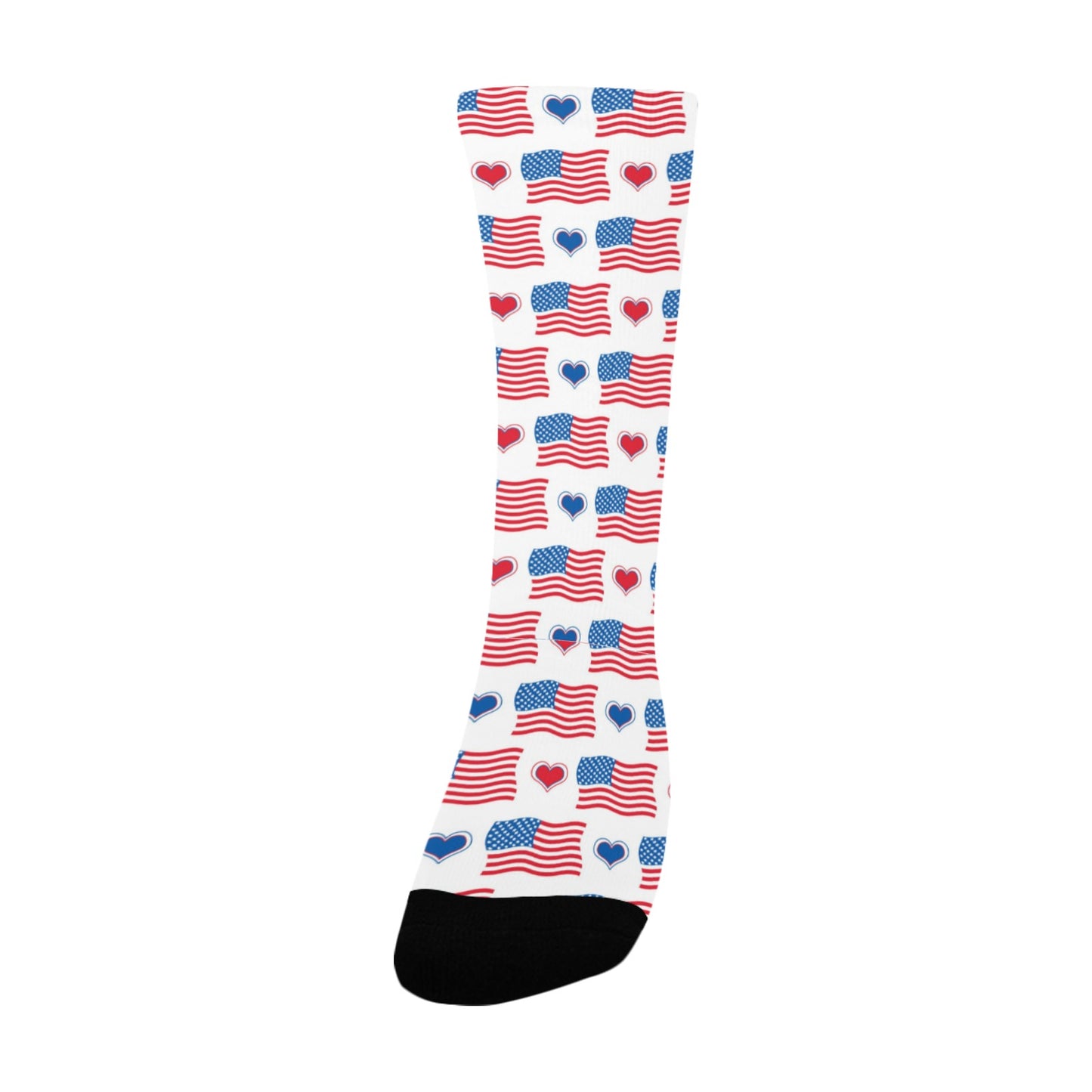 USA/American Flag Inspired Flags and Hearts Pattern Women’s Custom Socks Made in the USA