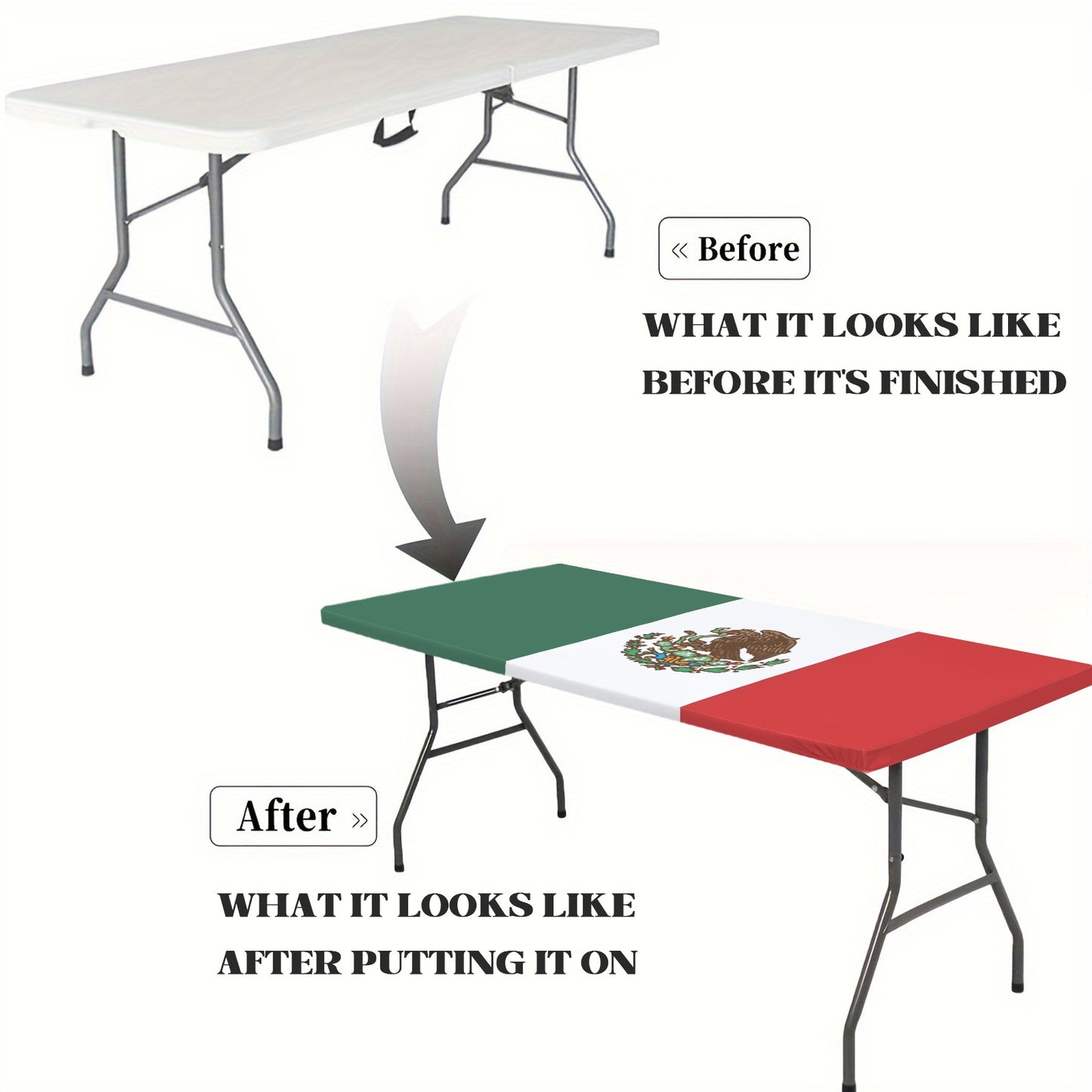 Mexico Flag Inspired Custom Elastic Fitted Tablecloth 72x30 inch  | Ships from USA
