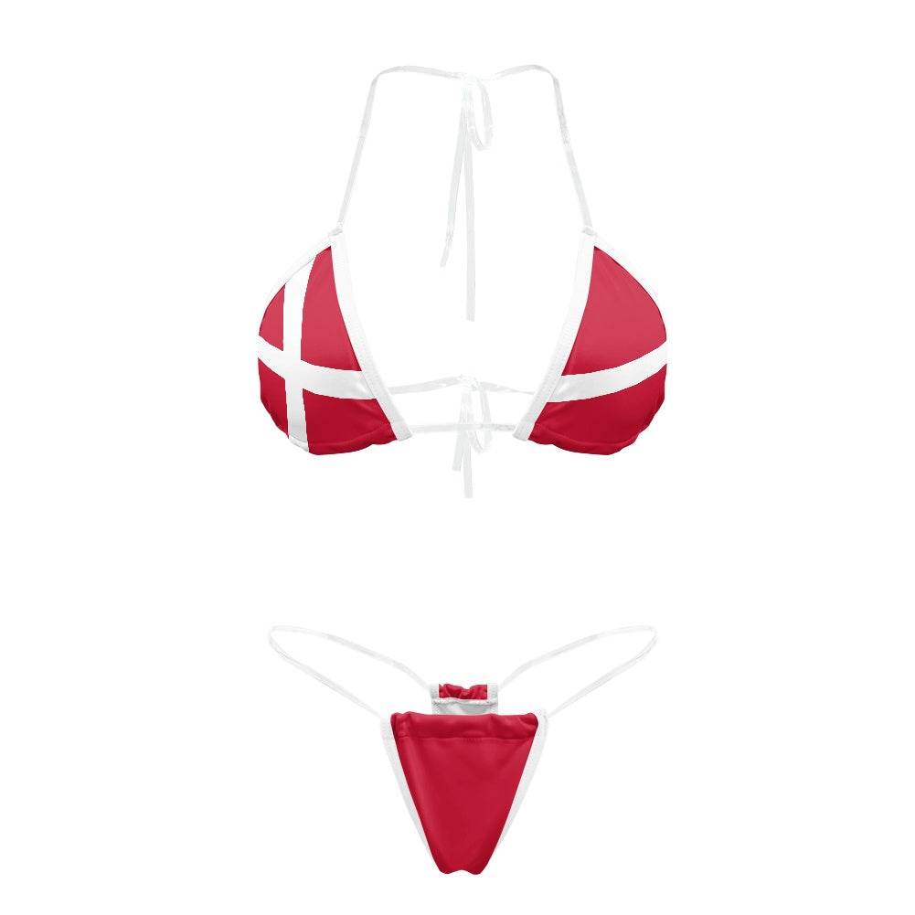 Denmark Flag Inspired Transparent String Bikini