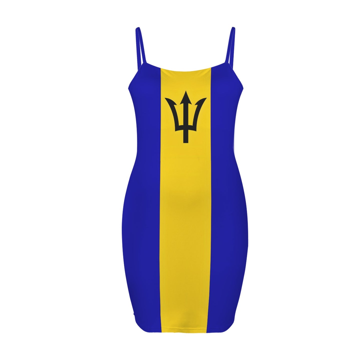 Barbados Flag Inspired Backless Spaghetti Strap Bodycon Dress