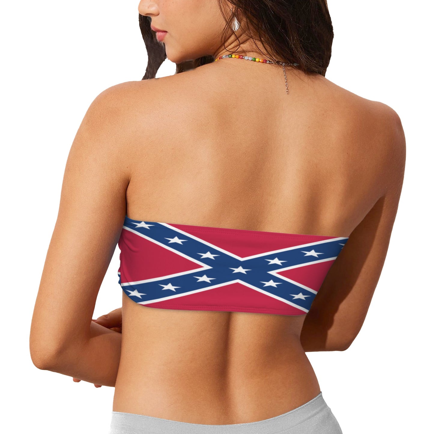 Confederate States Battle Flag Inspired (front and back) Chest Wrap Bikini Top (Model S36)