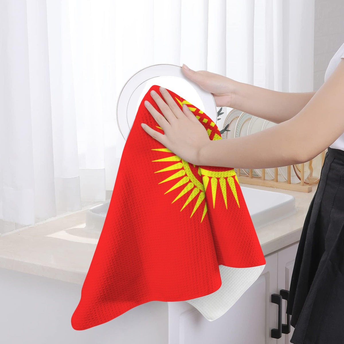 Kyrgyzstan Flag Inspired Kitchen Towel 40X60cm(Pack of 2) | Printed In the USA