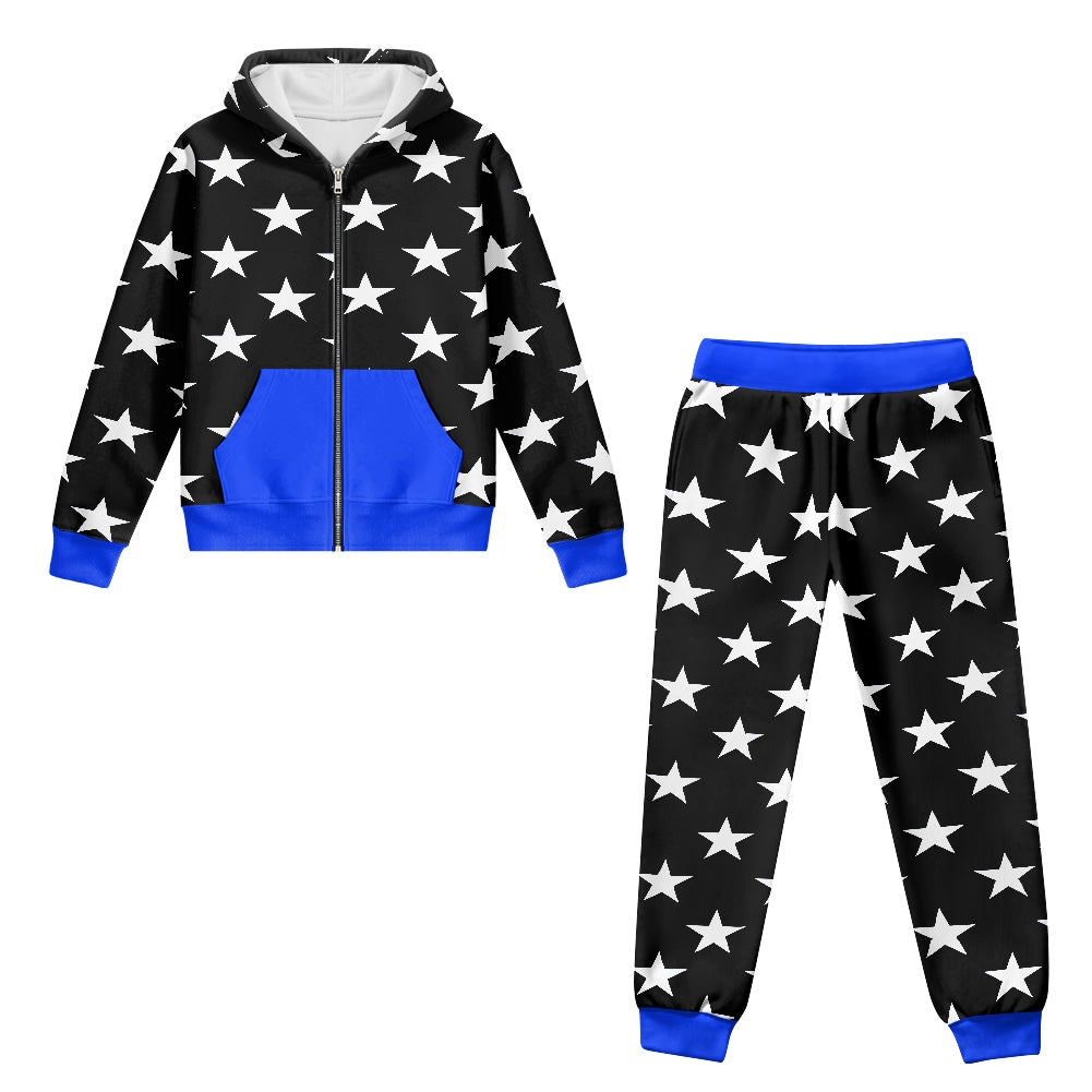 Thin Blue Line Flag Inspired Unisex Kid's Zippered Sportswear Suit