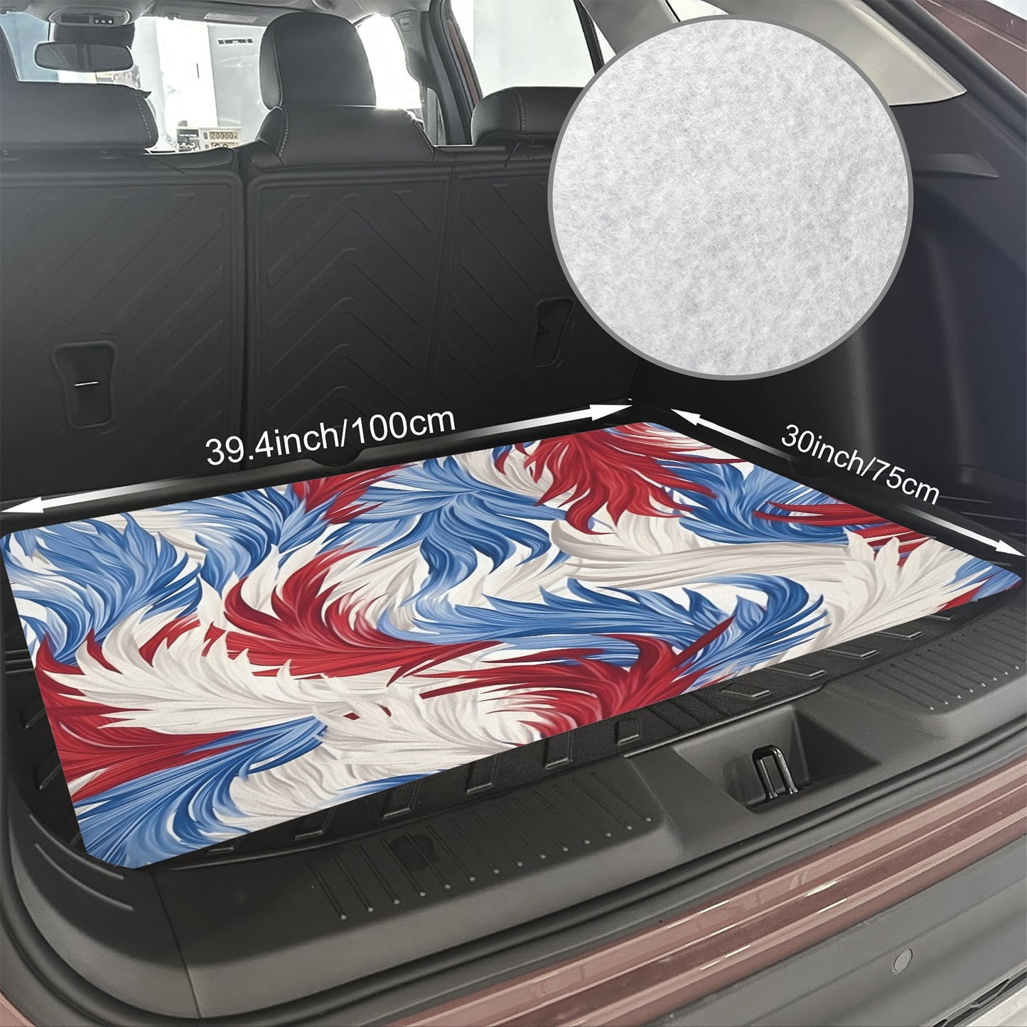 USA/American Flag Inspired Feather Pattern Car Trunk Mat 100 × 75 cm / 39.4 × 30 in Printed in the USA