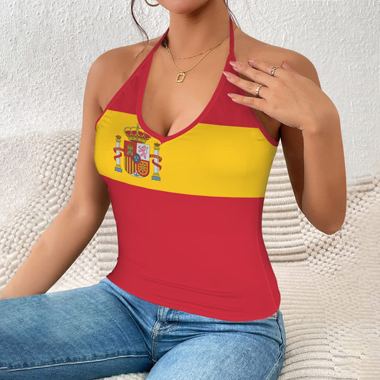 Spain Flag Inspired V-neck Halter Open Back Tank Top