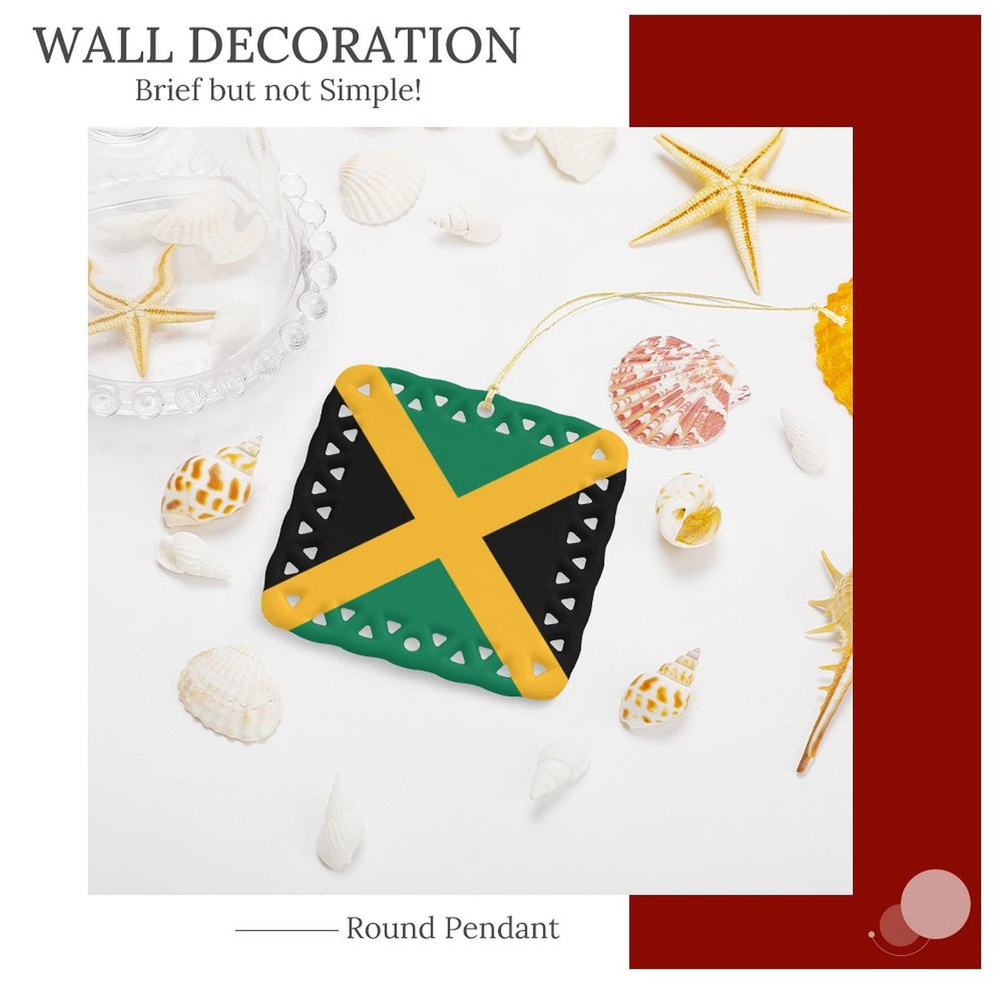 Jamaica Flag Inspired Square Ceramic Ornament Made in the USA