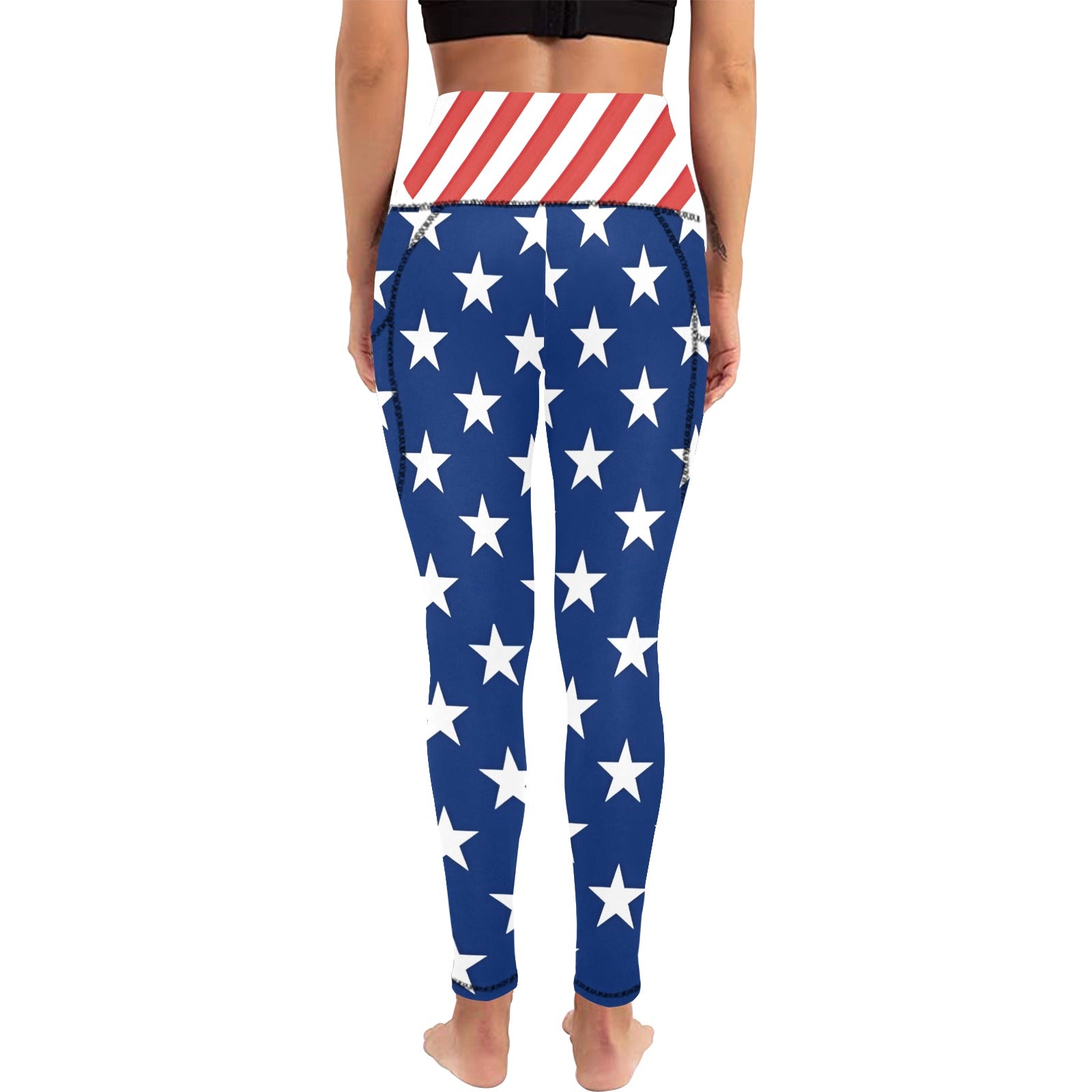 Leggings with American flag design on a white background