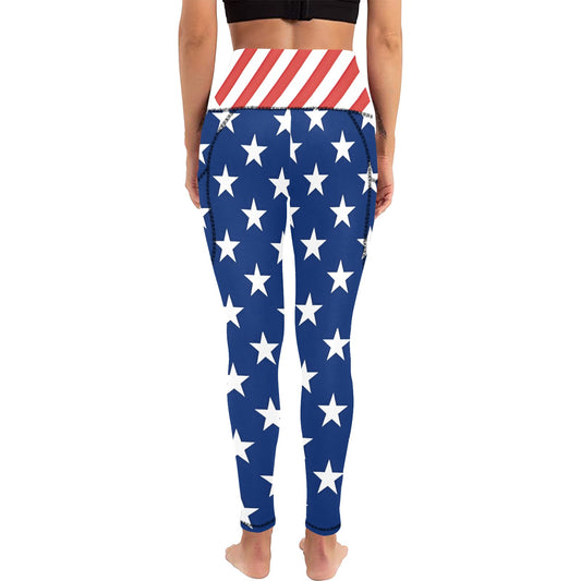 Leggings with American flag design on a white background