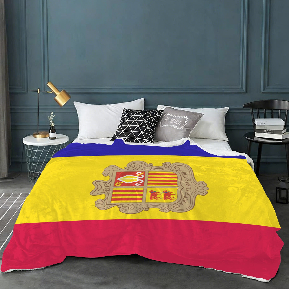 Andorra Flag Inspired Sherpa Fleece Blanket 90" x 108" | Ships from USA
