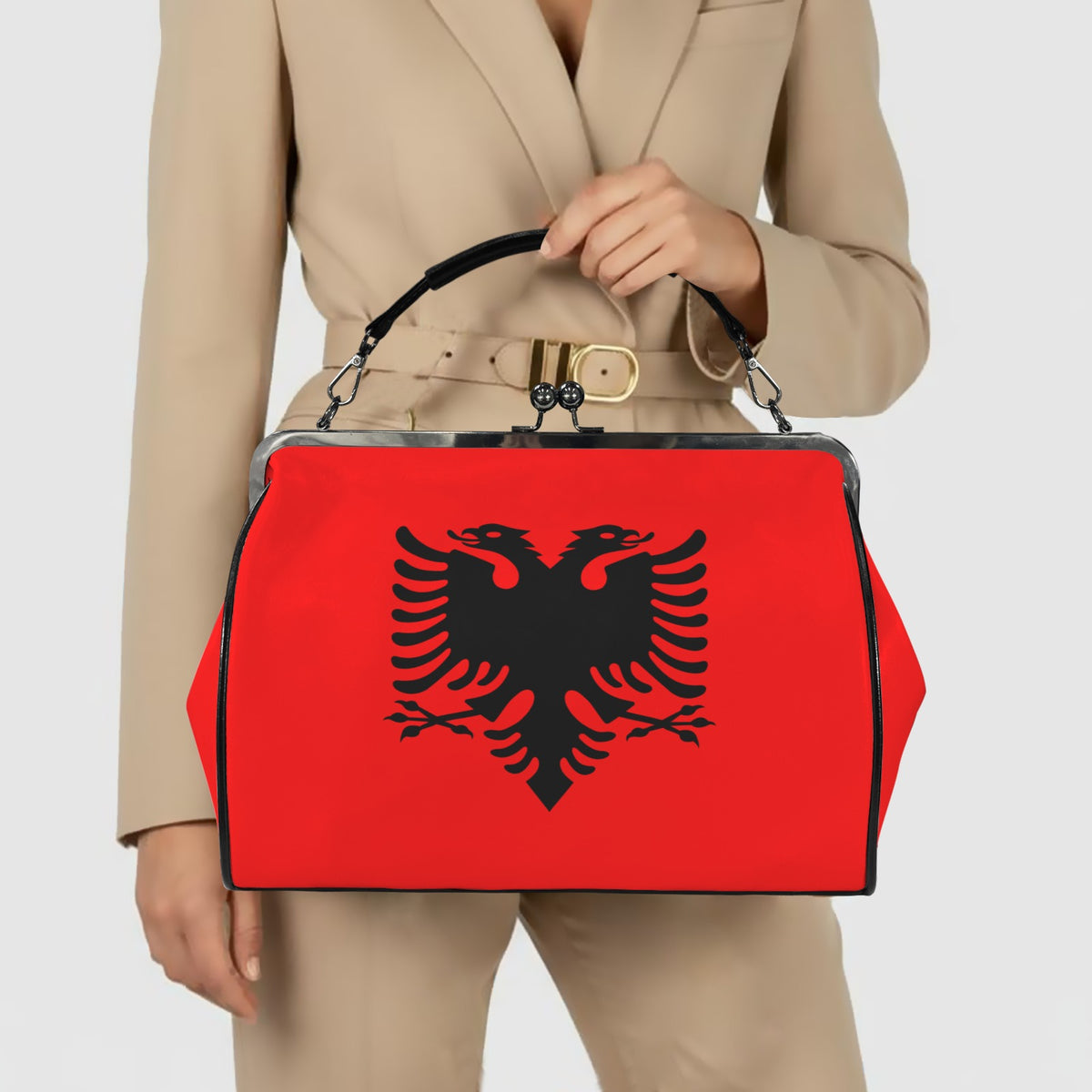 Albania Flag Inspired Kisslock Crossbody Shoulder Bag-Large (Model 1752)