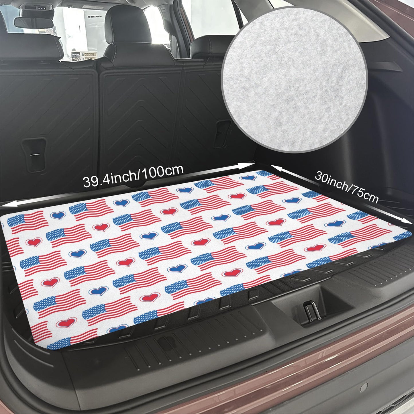 USA/American Flag Inspired Flags & Hearts Pattern Car Trunk Mat 100 × 75 cm / 39.4 × 30 in Printed in the USA