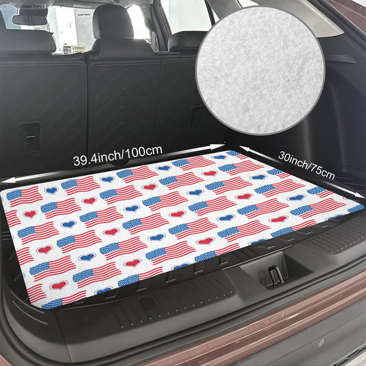 USA/American Flag Inspired Flags & Hearts Pattern Car Trunk Mat 100 × 75 cm / 39.4 × 30 in Printed in the USA