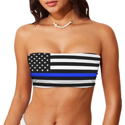 Thin Blue Line Flag Inspired Bandeau Tube Bikini Top