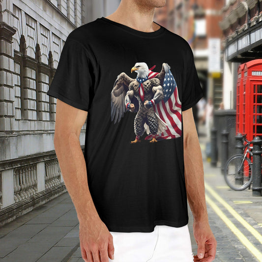 USA/American Flag Inspired Eagle with Cape Men's Heavy Cotton T-Shirt (Made in the USA)