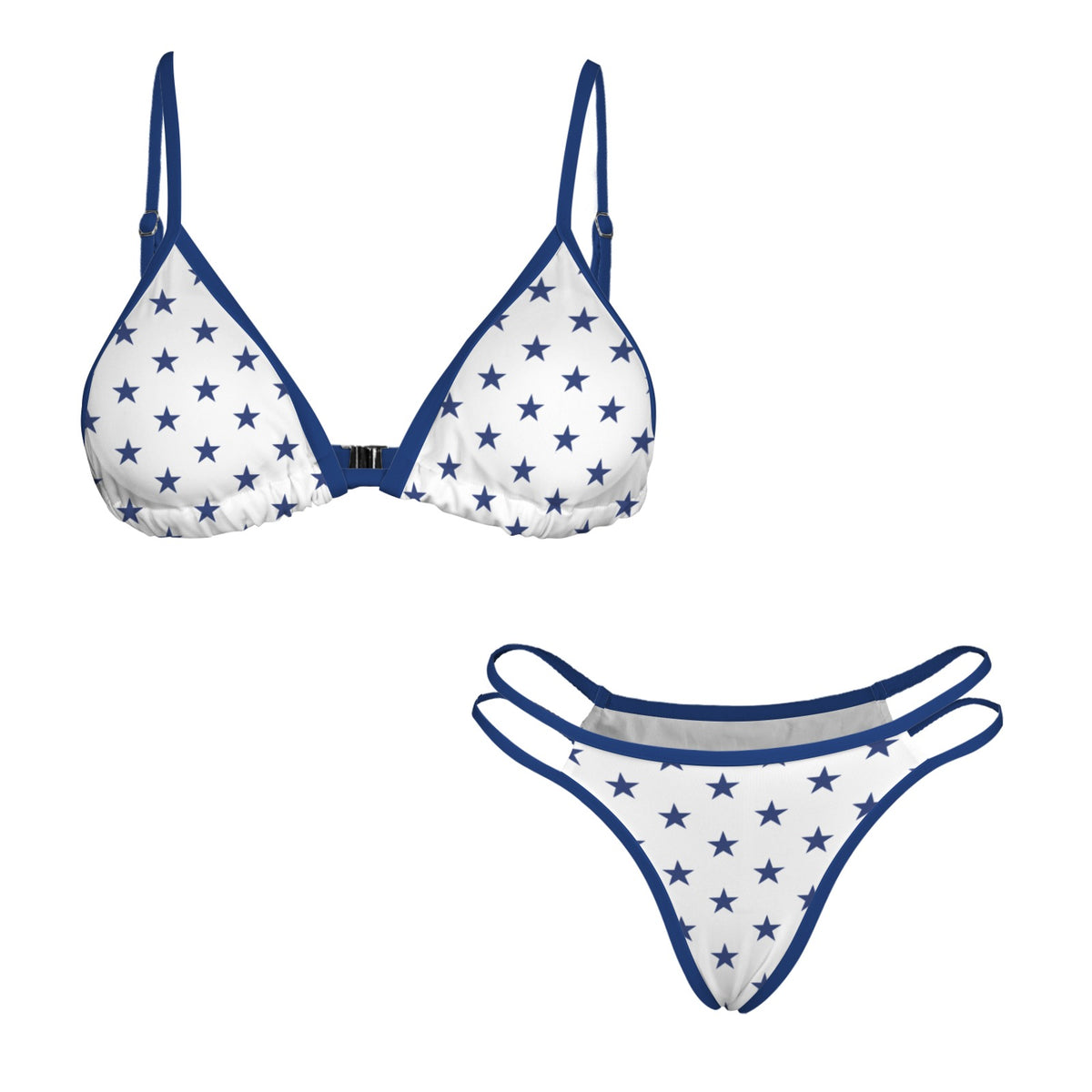 USA/American Flag Inspired Blue Stars w/Blue String Double-Strap Triangle Bikini Set