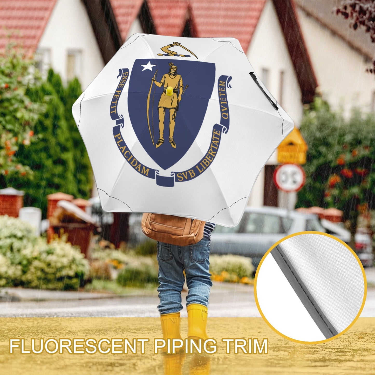 Massachusets Flag Inspired Kids Safe Round Corner Umbrella